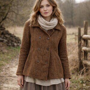 MAYERLINE Lagenlook Wool Double Breasted Sweater Coat brown 3L